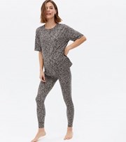 New Look Maternity Grey Soft Touch Legging Pyjama Set with Animal Print